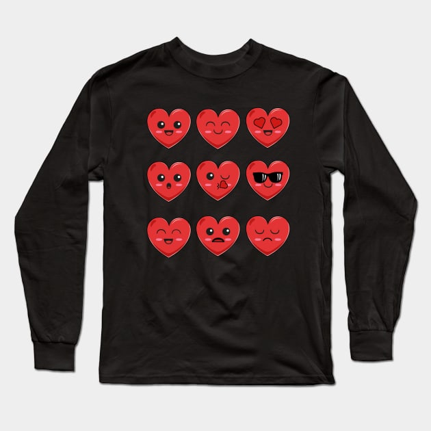 Cute Heart Emoji Valentines Day Gift For Boys Girls Long Sleeve T-Shirt by HCMGift